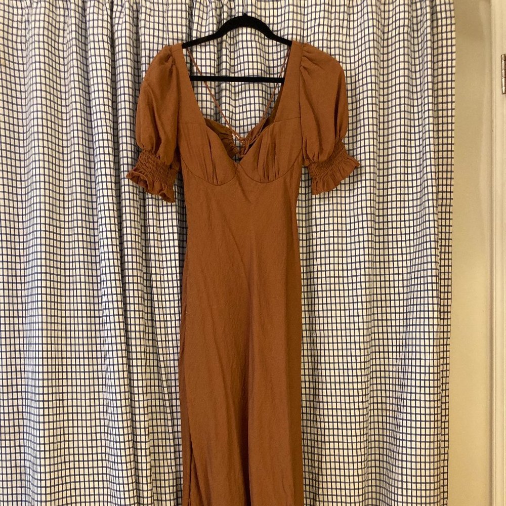 SMALL- Puff Shoulder & Open Back Dress - Burnt Orange